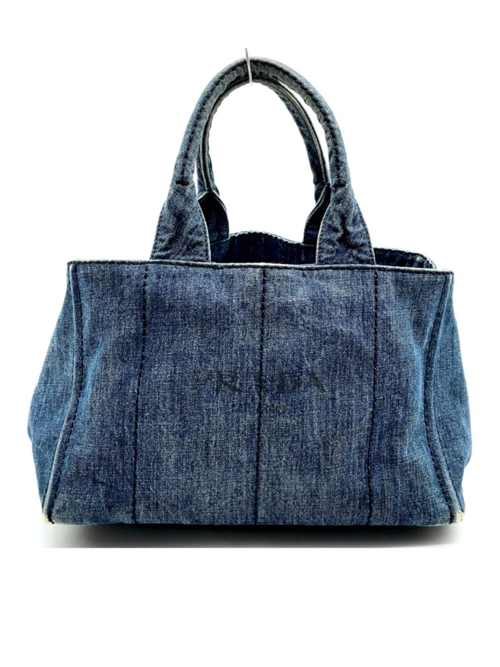 Prada Canapa Triangle Logo Denim Tote Bag Blue Canvas Handbag Small - Picture 1 of 16